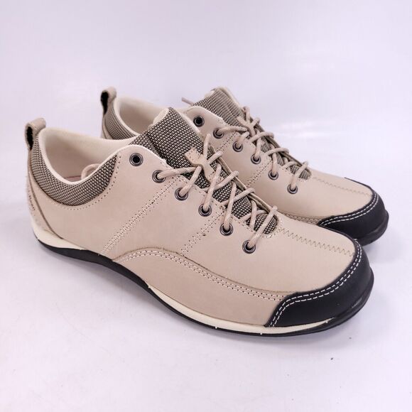 LL Bean Beansport Leather Comfort Lace Up Shoe Womens Size 7 301345 Beige Black - Picture 1 of 9